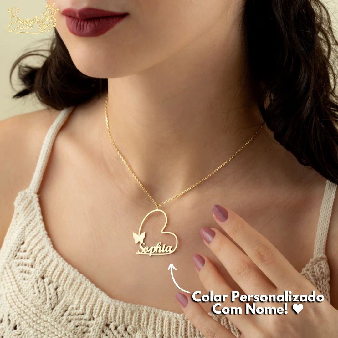 Colar Borboleta Com Seu Nome Personalizado - Aço Inoxidável - Folheado a Ouro - Corte a Laser
