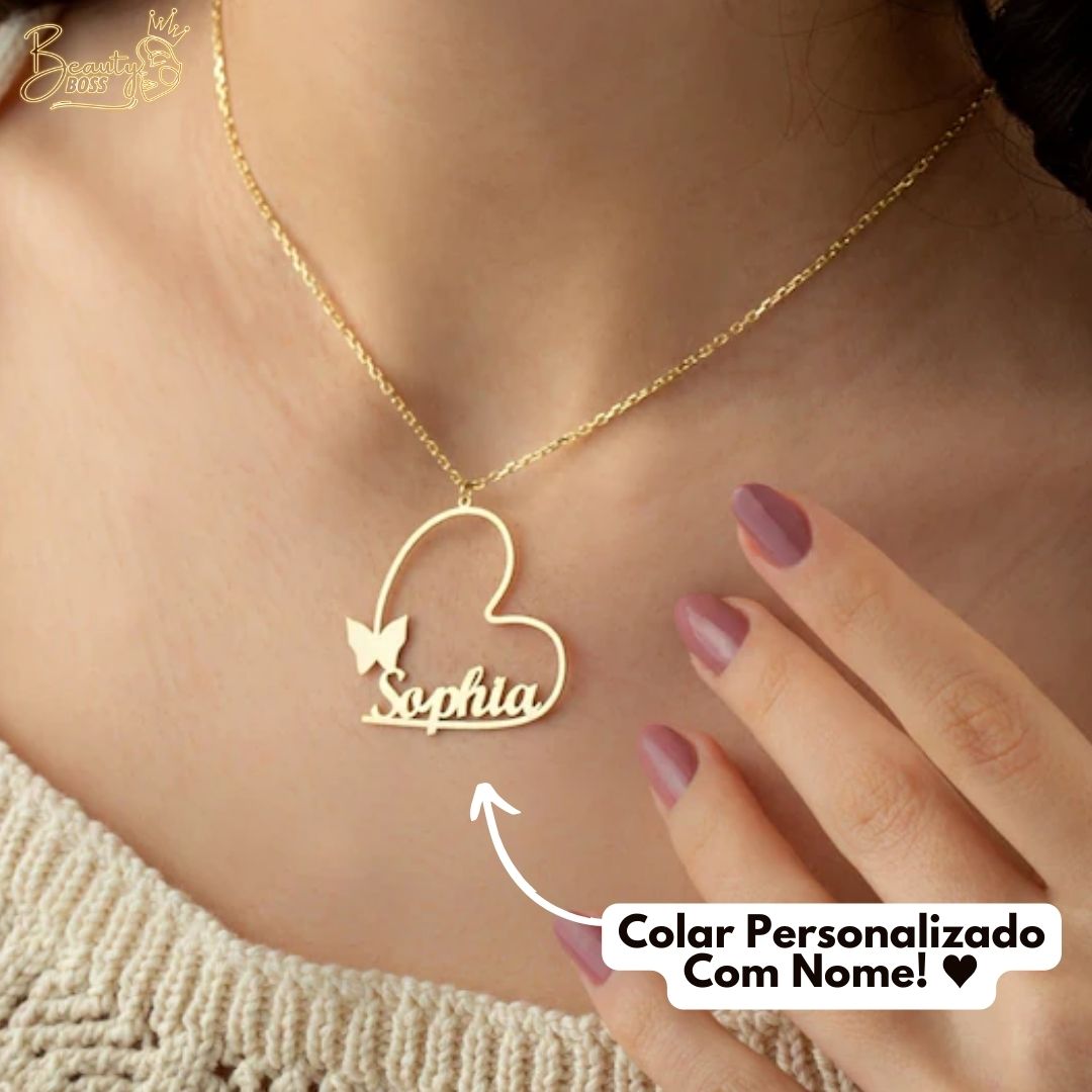 Colar Borboleta Com Seu Nome Personalizado - Aço Inoxidável - Folheado a Ouro - Corte a Laser