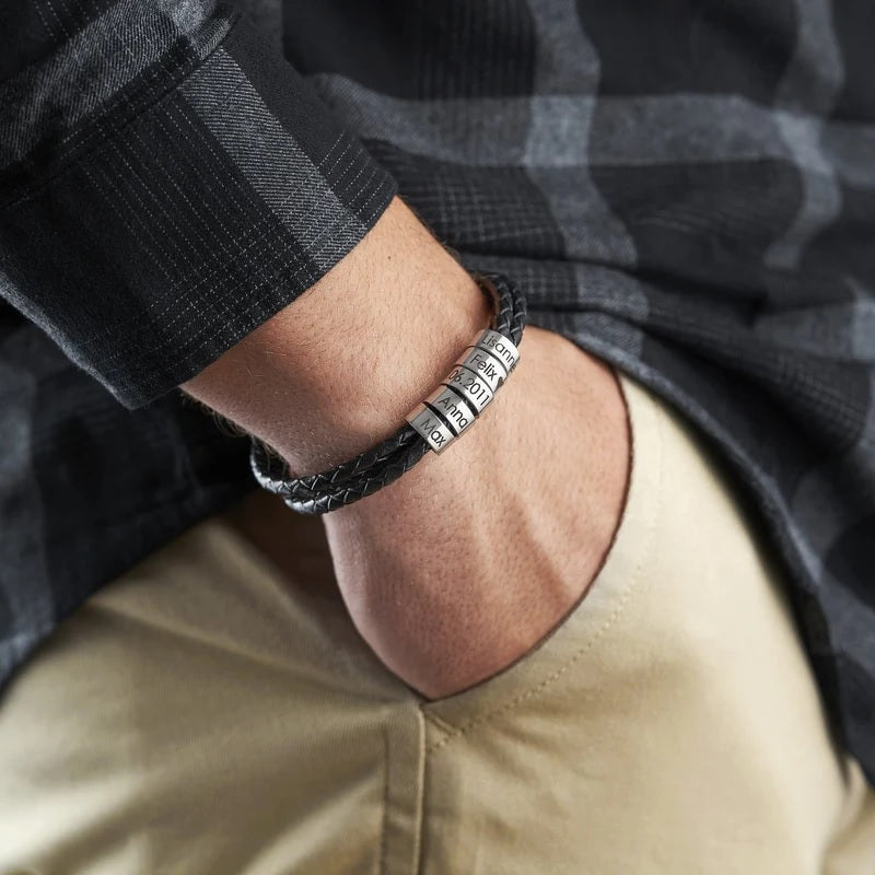Pulseira Couro Personalizável - Aço Inoxidável | Gravação a Laser - Oferta Especial 50% OFF + Frete Grátis Somente Hoje!