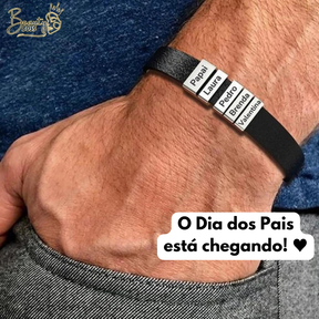 Pulseira Personalizada - Dia Dos Pais Couro + Aço Inox - Gravação a laser - Oferta especial 50% off + Frete Grátis somente hoje!