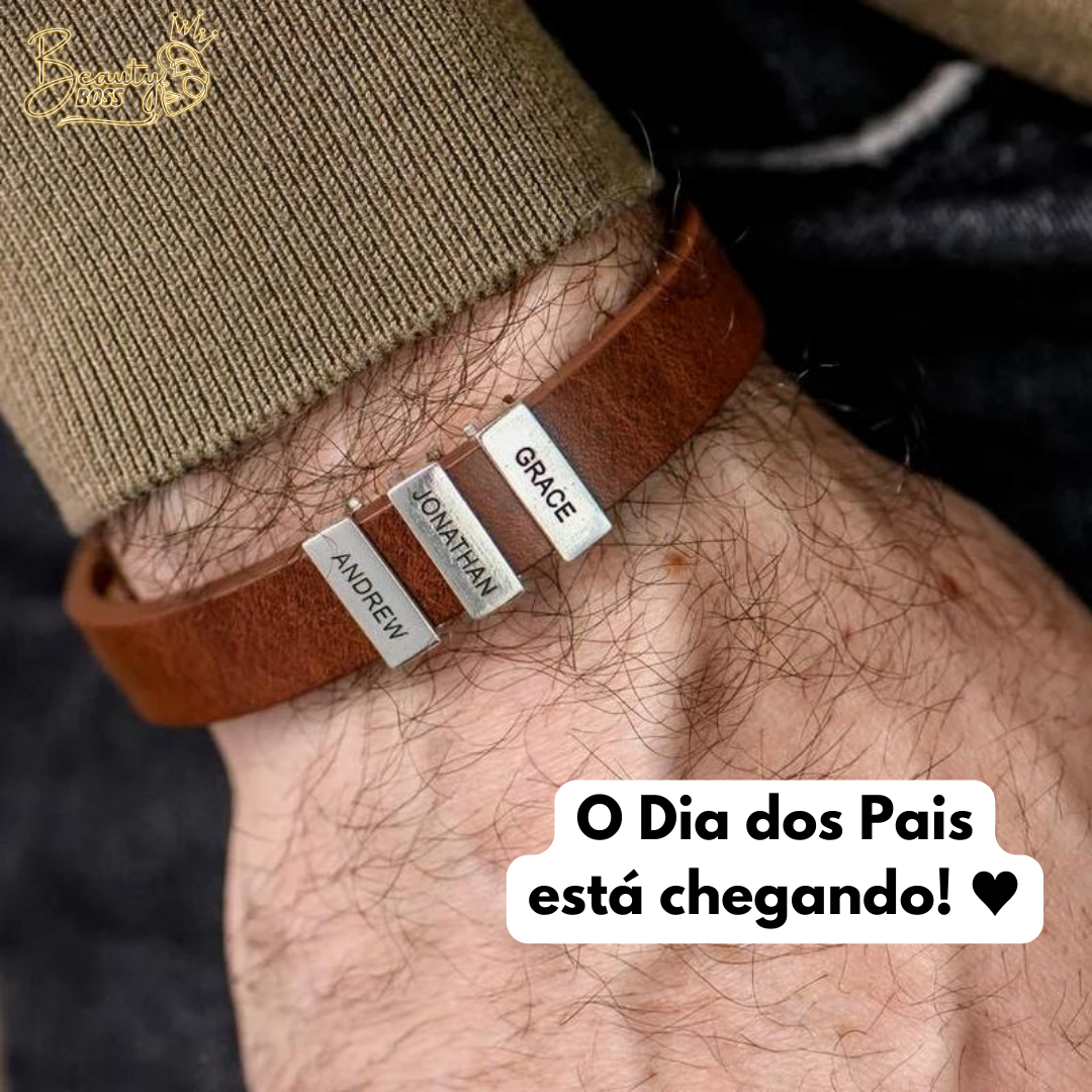 Pulseira Personalizada - Dia Dos Pais Couro + Aço Inox - Gravação a laser - Oferta especial 50% off + Frete Grátis somente hoje!