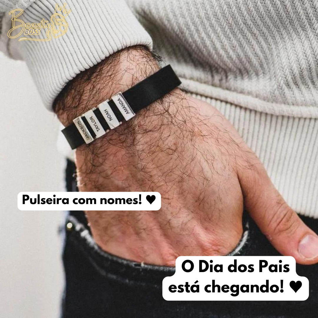 Pulseira Personalizada - Dia Dos Pais Couro + Aço Inox - Gravação a laser - Oferta especial 50% off + Frete Grátis somente hoje!