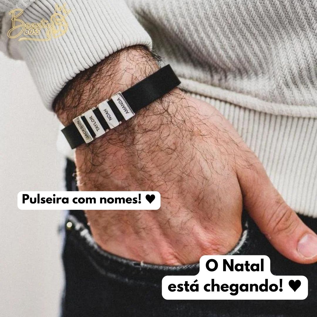 Pulseira Personalizada - Couro + Aço Inox - Gravação a laser - Oferta especial Black Friday