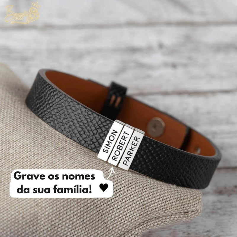 Pulseira Personalizada - Couro + Aço Inox - Gravação a laser - Oferta especial 50% off + Frete Grátis somente hoje!
