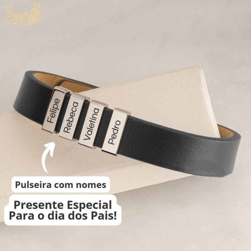 Pulseira Personalizada - Couro + Aço Inox - Gravação a laser - Oferta especial 50% off + Frete Grátis somente hoje!