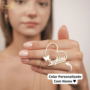 Colar Borboleta Com Seu Nome Personalizado  - Aço Inoxidável - Folheado a Ouro - Corte a Laser