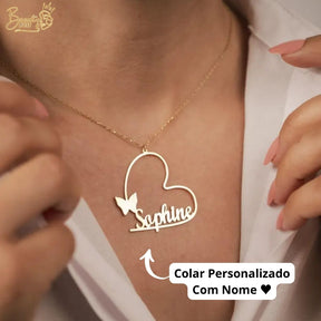 Colar Borboleta Com Seu Nome Personalizado  - Aço Inoxidável - Folheado a Ouro - Corte a Laser