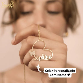 Colar Borboleta Com Seu Nome Personalizado  - Aço Inoxidável - Folheado a Ouro - Corte a Laser