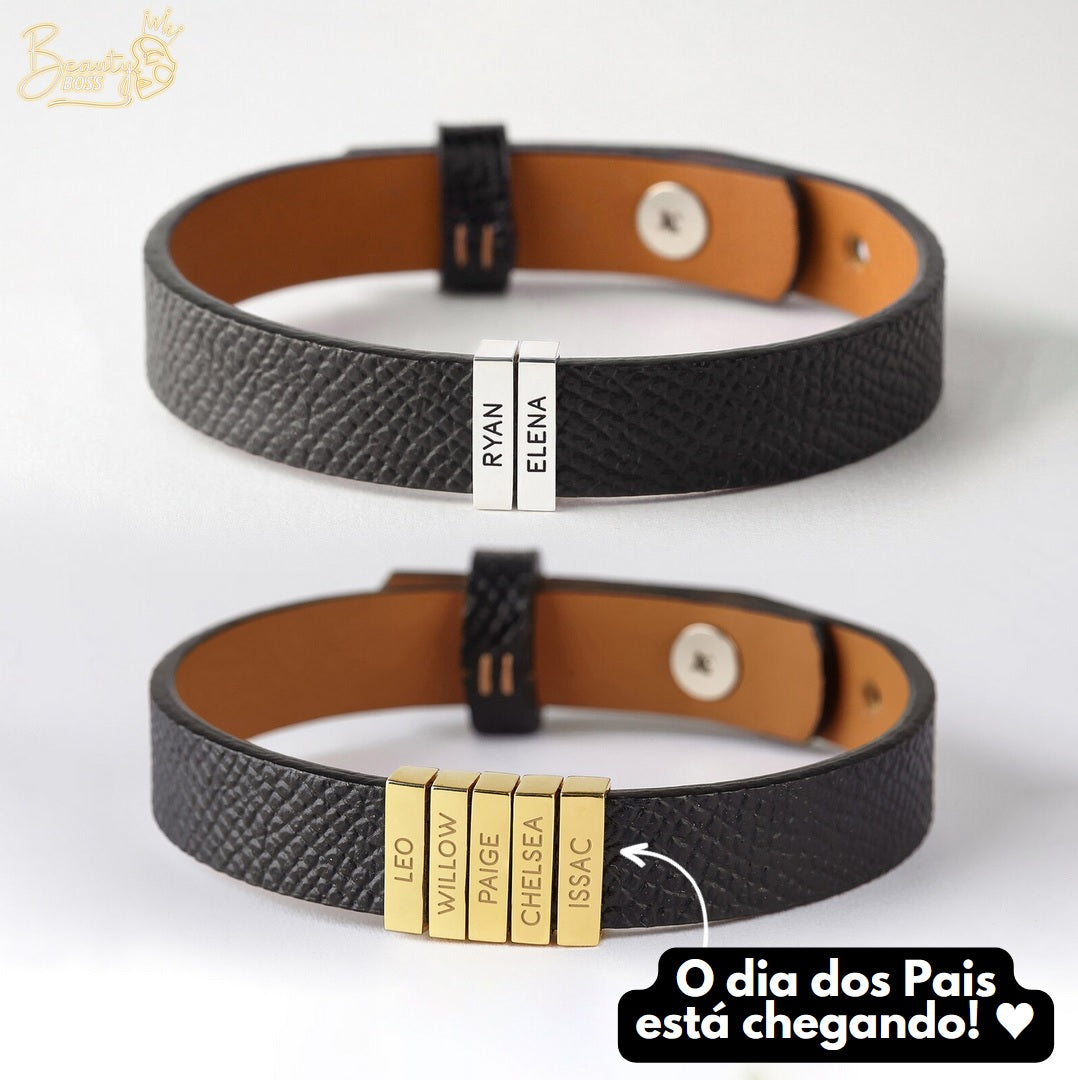 Pulseira Premium Personalizada  | Meu Pai Minha Vida - Couro + Aço Inoxidável | Oferta Especial Dia Dos Pais 50% Off + Frete Grátis