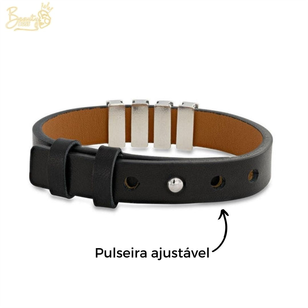 Pulseira Premium Personalizada  | Meu Pai Minha Vida - Couro + Aço Inoxidável | Oferta Especial Dia Dos Pais 50% Off + Frete Grátis