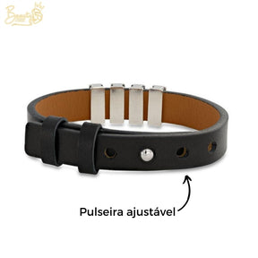 Pulseira Premium Personalizada  | Meu Pai Minha Vida - Couro + Aço Inoxidável | Oferta Especial Dia Dos Pais 50% Off + Frete Grátis