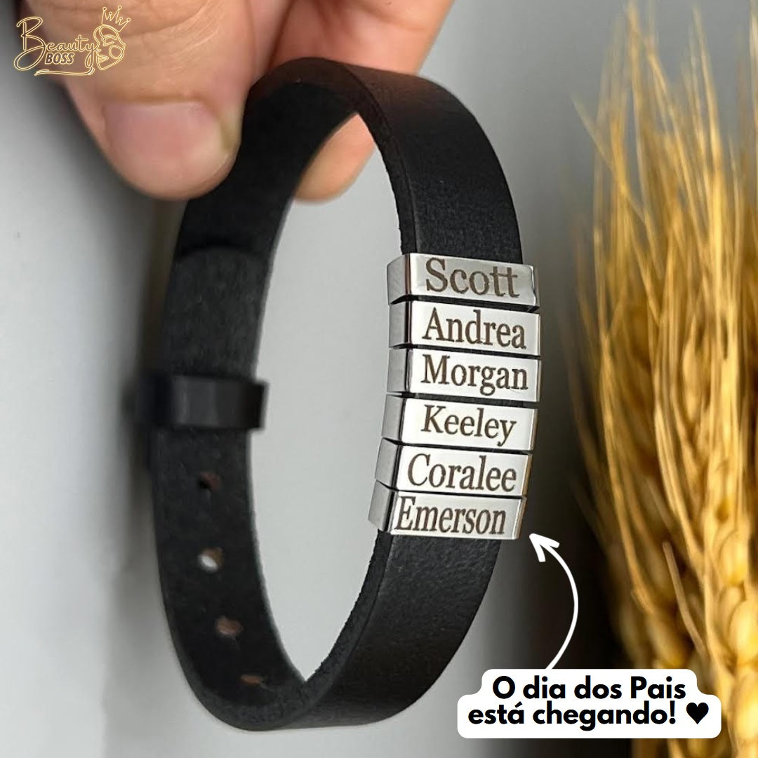 Pulseira Premium Personalizada  | Meu Pai Minha Vida - Couro + Aço Inoxidável | Oferta Especial Dia Dos Pais 50% Off + Frete Grátis