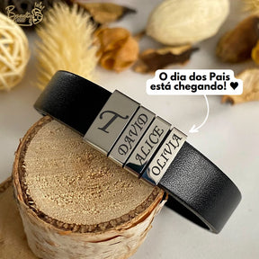 Pulseira Premium Personalizada  | Meu Pai Minha Vida - Couro + Aço Inoxidável | Oferta Especial Dia Dos Pais 50% Off + Frete Grátis