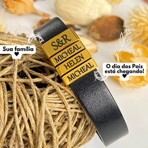 Pulseira Premium Personalizada  | Meu Pai Minha Vida - Couro + Aço Inoxidável | Oferta Especial Dia Dos Pais 50% Off + Frete Grátis