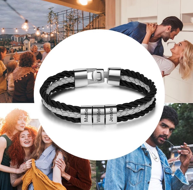 Pulseira Personalizada Masculina | Couro + Aço Inoxidável + Oferta especial de Natal + Frete Grátis!