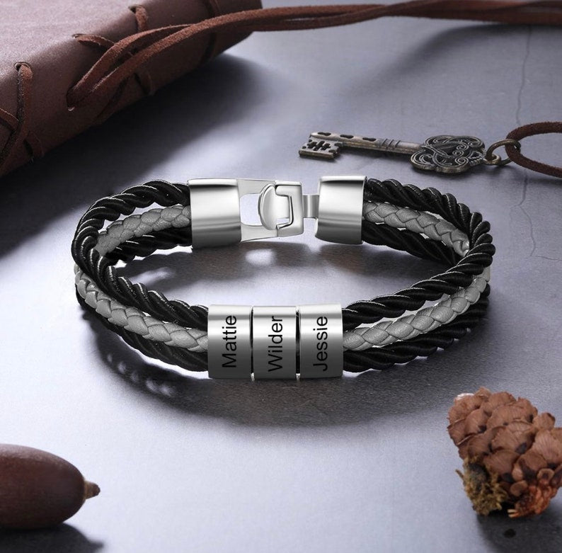 Pulseira Personalizada Masculina | Couro + Aço Inoxidável + Oferta especial de Natal + Frete Grátis!