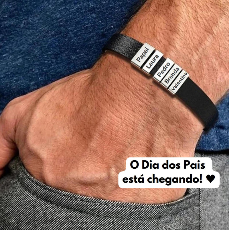 Pulseira Personalizada - Couro + Aço Inox - Gravação a laser - Oferta especial 50% off + Frete Grátis somente hoje!