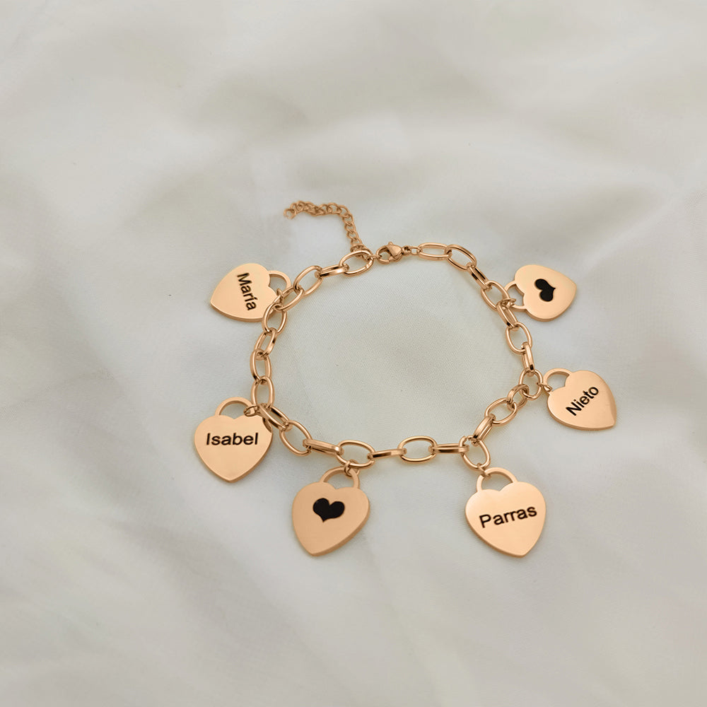 Pulseira Corações da Vida - Personalizável - Gravação a Laser - Aço Inoxidável / Folheado a Ouro.