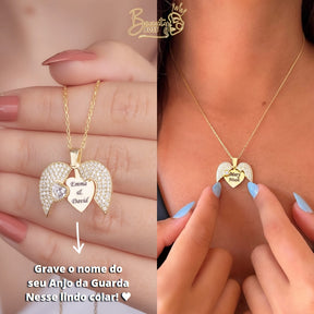 Colar Anjo da Guarda - Aço Inoxidável - Banhado a Ouro - Gravação a Laser